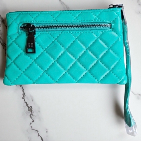 Badgley Mischka Teal/Silver Snake Print Handle Bag with...